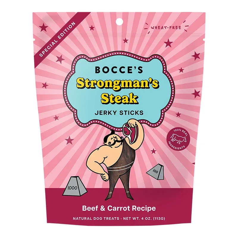 Bocce's Bakery Dog Jerky Sticks Strongman's Steak, 4 oz