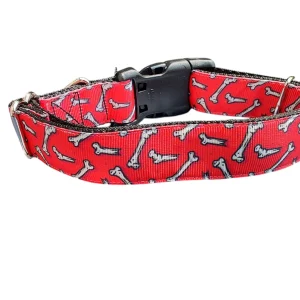 Bones Red Nylon Dog Collar
