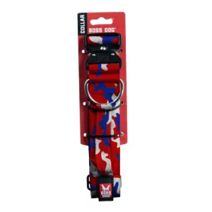 Boss Dog Tactical Adjustable Dog Collar Red, White, Blue, Large, 17-22 in