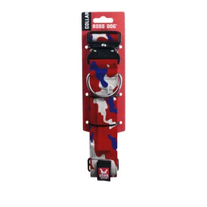 Boss Dog Tactical Adjustable Dog Collar Red, White, Blue, Medium, 15-18 in