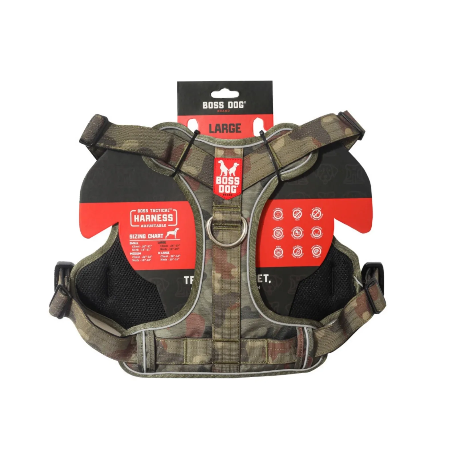 Boss Dog Tactical Dog Harness Green Camo, Large