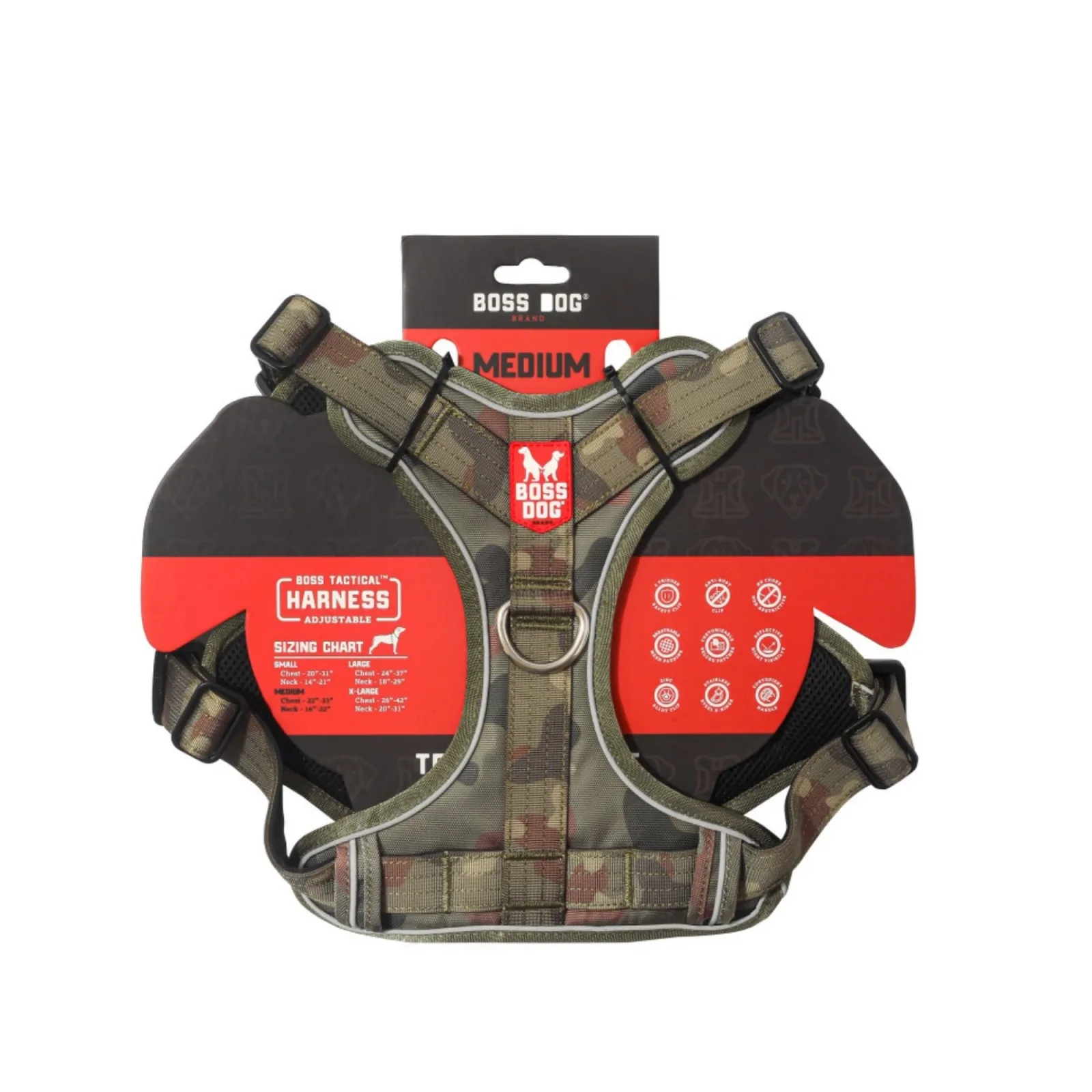 Boss Dog Tactical Dog Harness Green Camo, Medium
