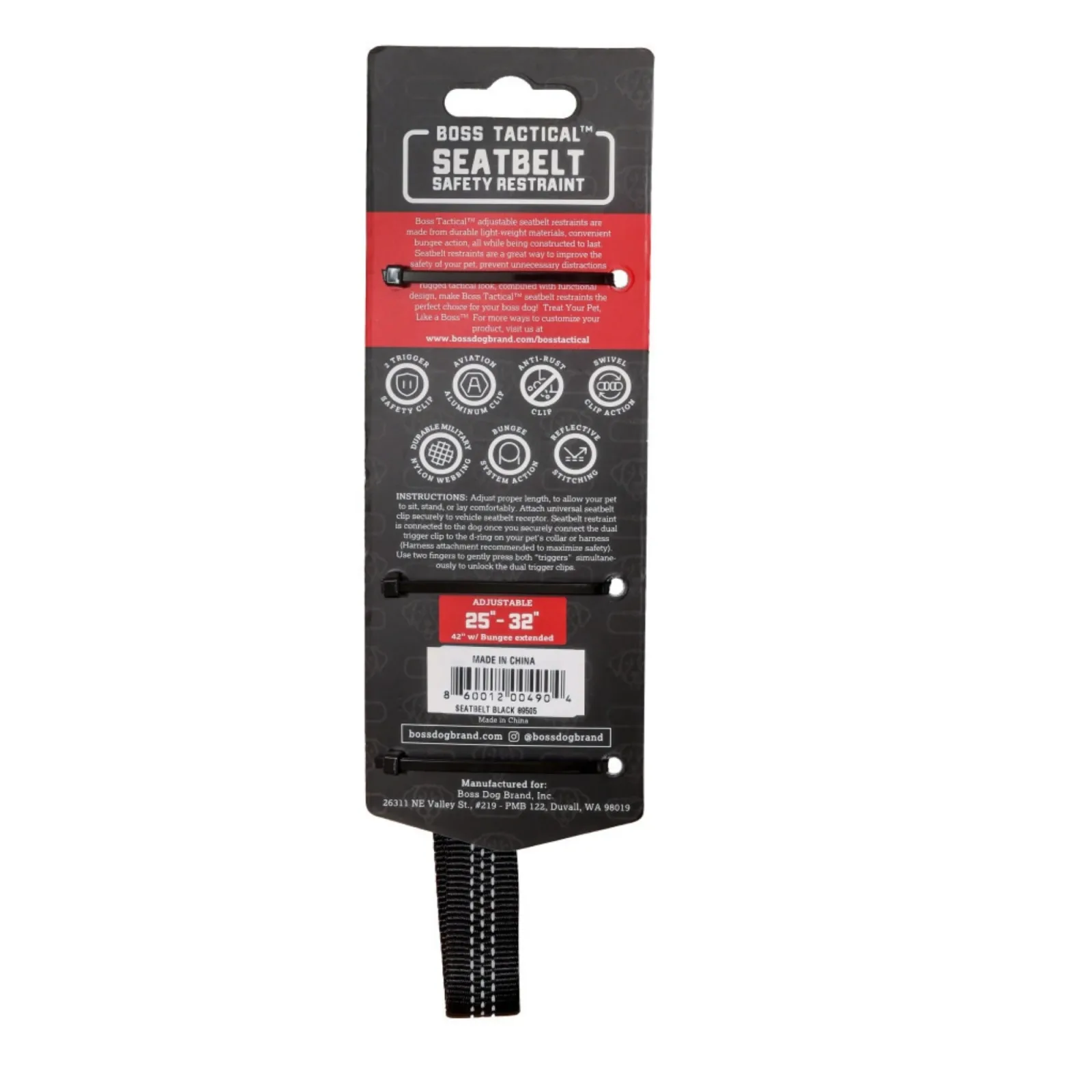Boss Dog Tactical Seatbelt with Bungee Black, 25-32 in - Image 2