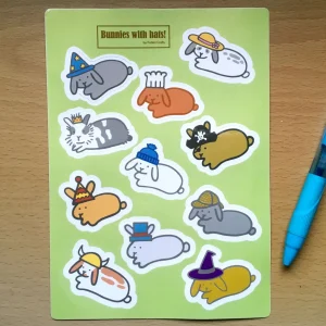Bunnies with Hats STICKER Sheet - Volume 1