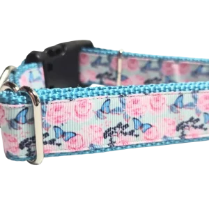 Butterflies and Roses Nylon Dog Collar