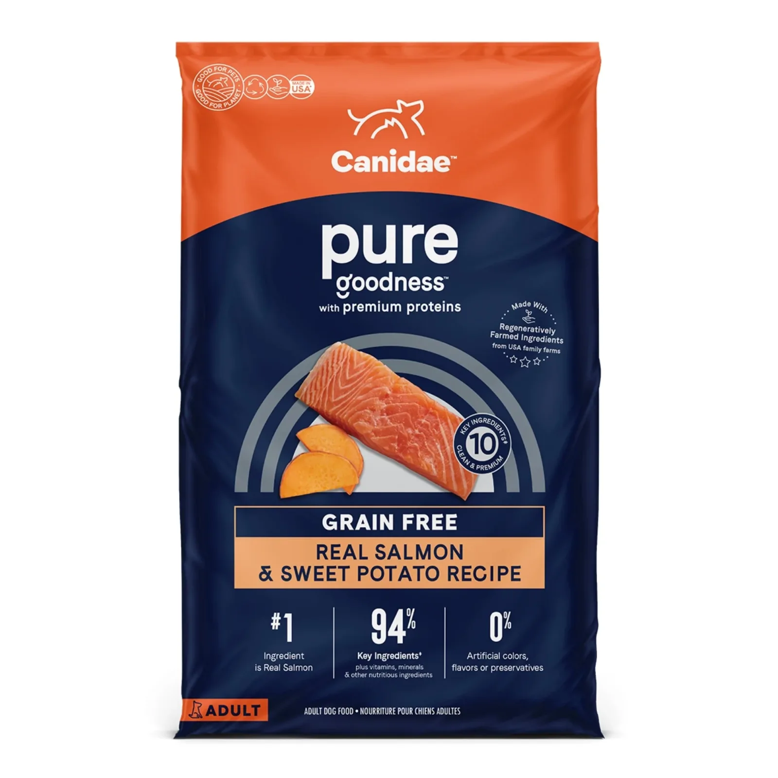 CANIDAE PURE Farm To Bowl GrainFree LID Dry Dog Food Salmon Sweet Potato, 22 lb
