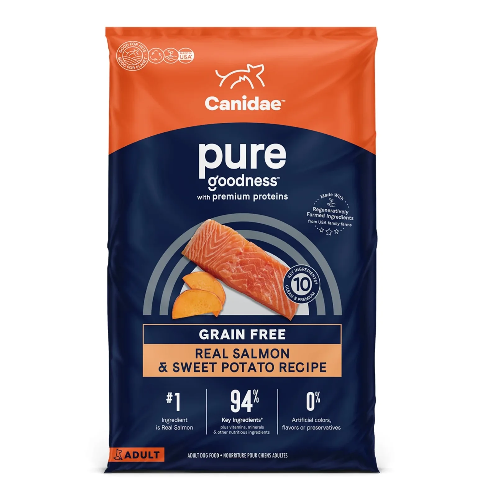 CANIDAE PURE Farm To Bowl GrainFree LID Dry Dog Food Salmon Sweet Potato, 4 lb