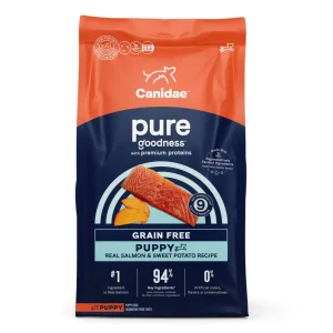 CANIDAE PURE Farm To Bowl GrainFree LID Dry Puppy Dry Dog Food Wild Caught Salmon Sweet Potato, 22 lb