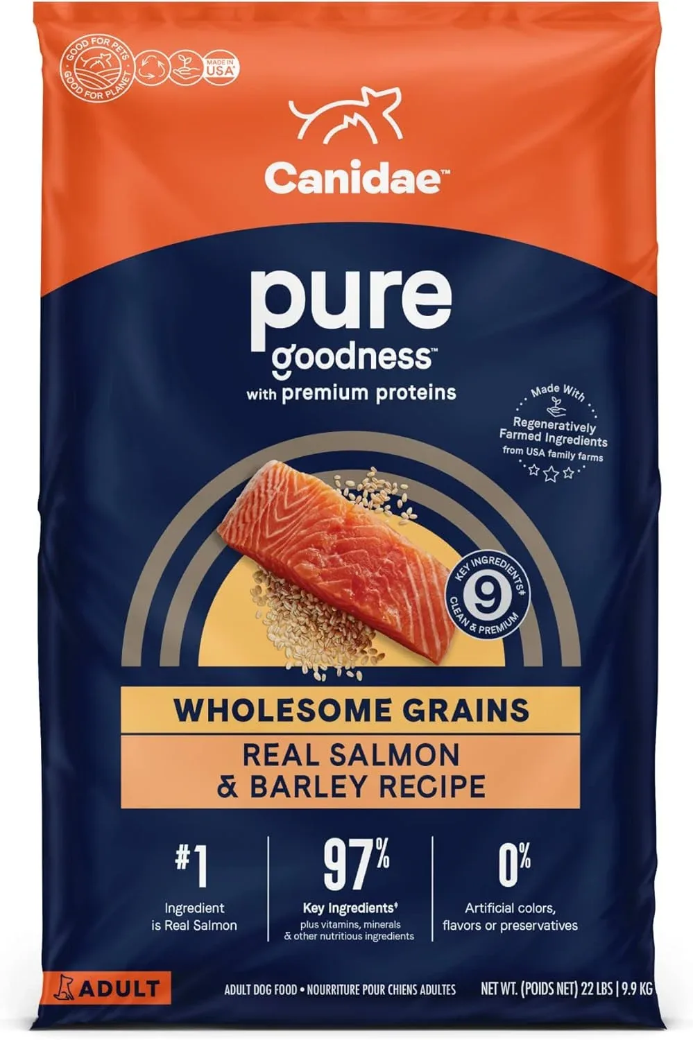 CANIDAE PURE Farm To Bowl with Wholesome Grains Dry Dog Food Salmon Barley, 22 lb