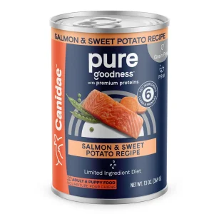 CANIDAE PURE Goodness GrainFree LID Canned Dog Food Salmon and Sweet Potato, 13 oz each, Case of 12