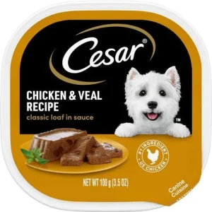 Cesar Classic Loaf in Sauce Adult Wet Dog Food Chicken & Veal, 3.5 oz each, Case of 24