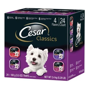 Cesar Classic Loaf in Sauce Adult Wet Dog Food Variety Pack (Beef, Filet Mignon, Grilled Chicken, Poterhouse Steak) 84.66 oz 24 ct