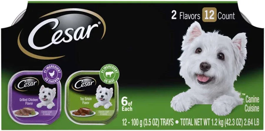 Cesar Classic Loaf in Sauce Adult Wet Dog Food Variety Pack (Grilled Chicken, Top Serloin) 42.3 oz 12 ct