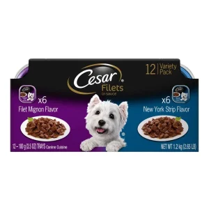 Cesar Filets in Gravy Adult Wet Dog Food Variety Pack (Filet Mignon, New York Strip) 42.3 oz 12 ct