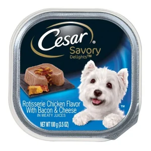 Cesar Loaf & Topper in Sauce Adult Wet Dog Food Rotisserie Chicken with Bacon & Cheese, 3.5 oz each, Case of 24