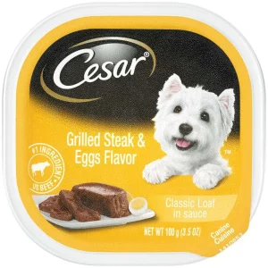 Cesar Sunrise Classic Loaf in Sauce Adult Wet Dog Food Grilled Steak & Eggs, 3.5 oz each, Case of 24