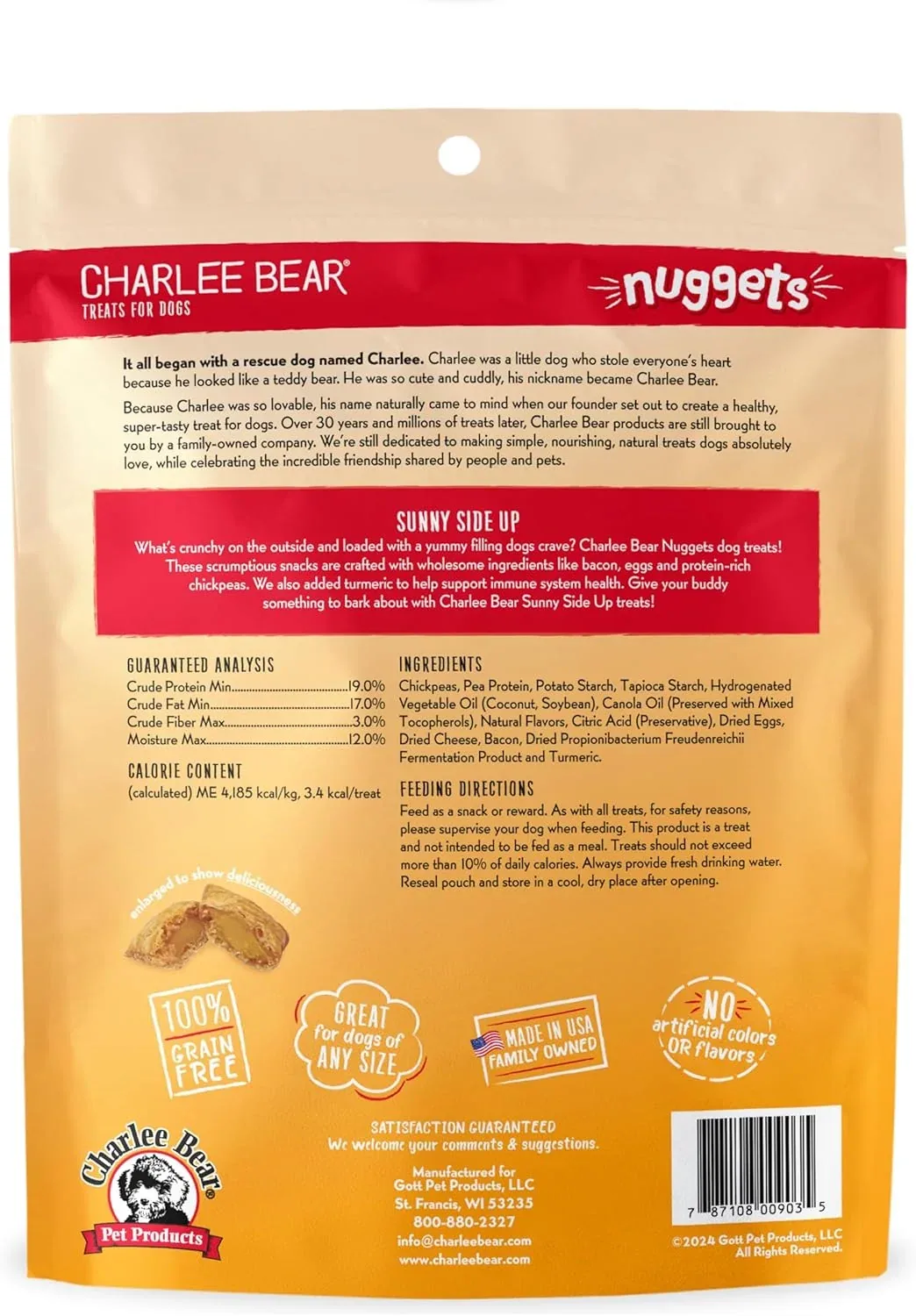 Charlee Bear Nuggets Skin & Coat Sunny Side Dog Treats (8oz) - Image 2