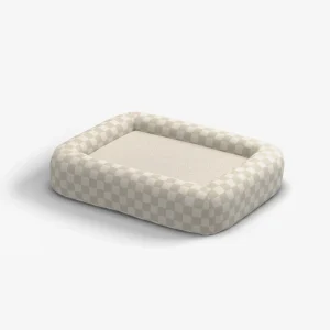 Charlee Checkered Neutral Woven Bolster Pet Bed | Pet Bed Cover + Insert | Small | Ruggable