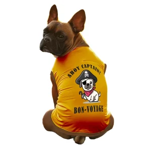 Cheeku Ahoy Captain Graphic Cotton T Shirt for Dogs and Cats (Orange)