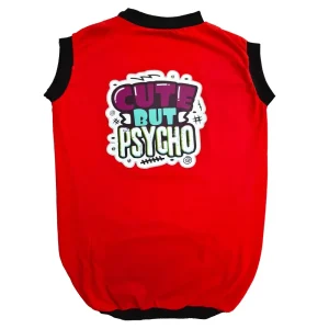 Cheeku Cute But Psycho Graphic Cotton T Shirt for Dogs and Cats (Red)