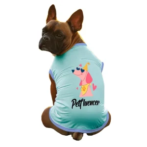 Cheeku Petfluencer Graphic Cotton T Shirt for Dogs and Cats (Sky Blue)