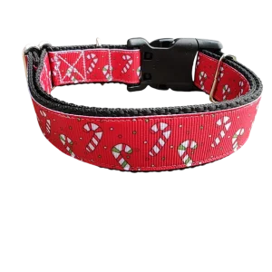 Christmas Candy Canes Nylon Dog Collar