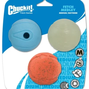Chuckit! Fetch Medley Balls Dog Toy Assortment 1 Multi-Color, Medium, 3-Count