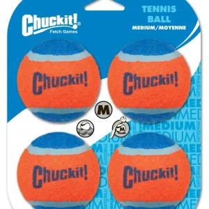 Chuckit! Tennis Ball Dog Toy Shrink Sleeve Blue/Orange Medium, 4-Count