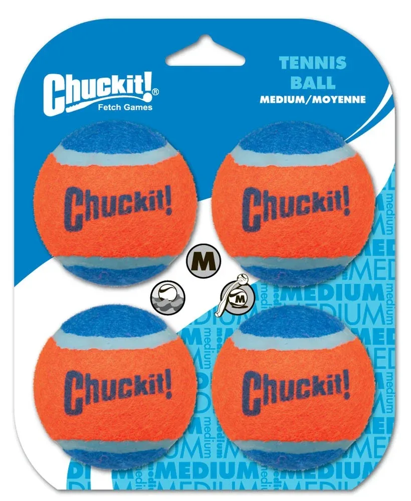 Chuckit! Tennis Ball Dog Toy Shrink Sleeve Blue/Orange Medium, 4-Count