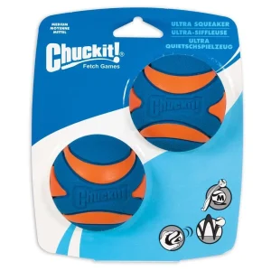Chuckit! Ultra Squeaker Balls Dog Toy Blue/Orange, Medium, 2-Count
