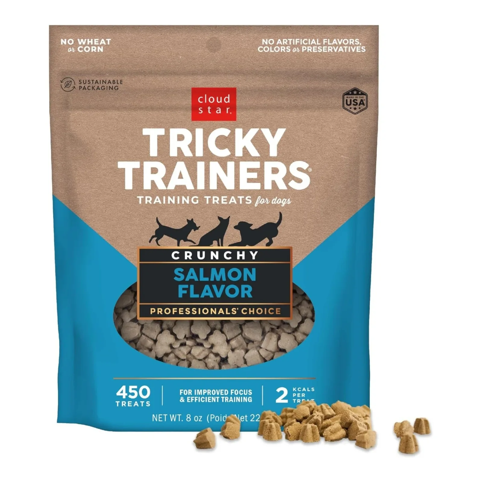 Cloud Star Crunchy Tricky Trainers Salmon Flavor Dog Treats, 8 oz. Bag