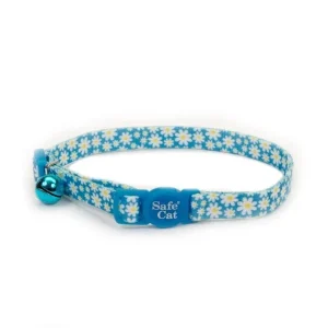 Coastal Safe Cat Adjustable Breakaway Cat Collar Daisy, Blue, 3/8 in x 8-12 in