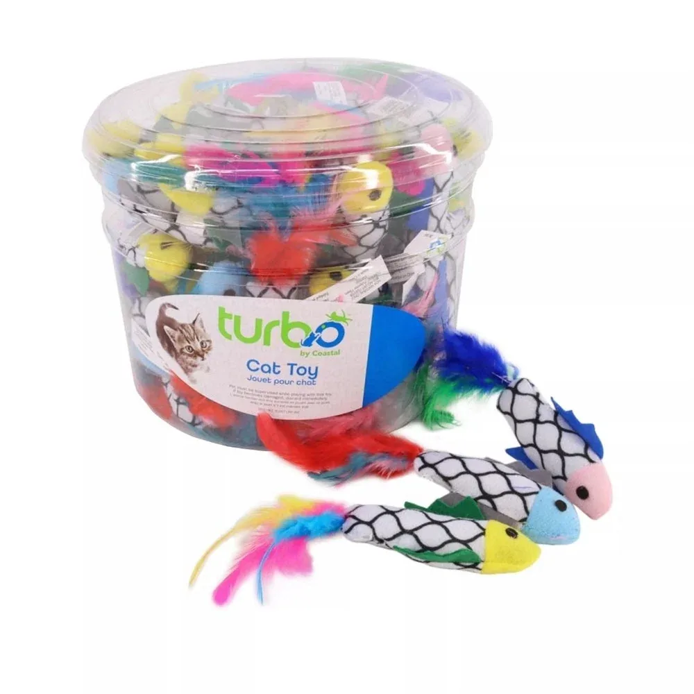 Coastal Turbo Bulk Cat Toy Bins, Fish with Feathers, 60 ct - Image 2