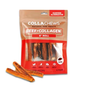 Collachews - Long-Lasting 6 in Beef Collagen Dog Chew Roll, 4-Count