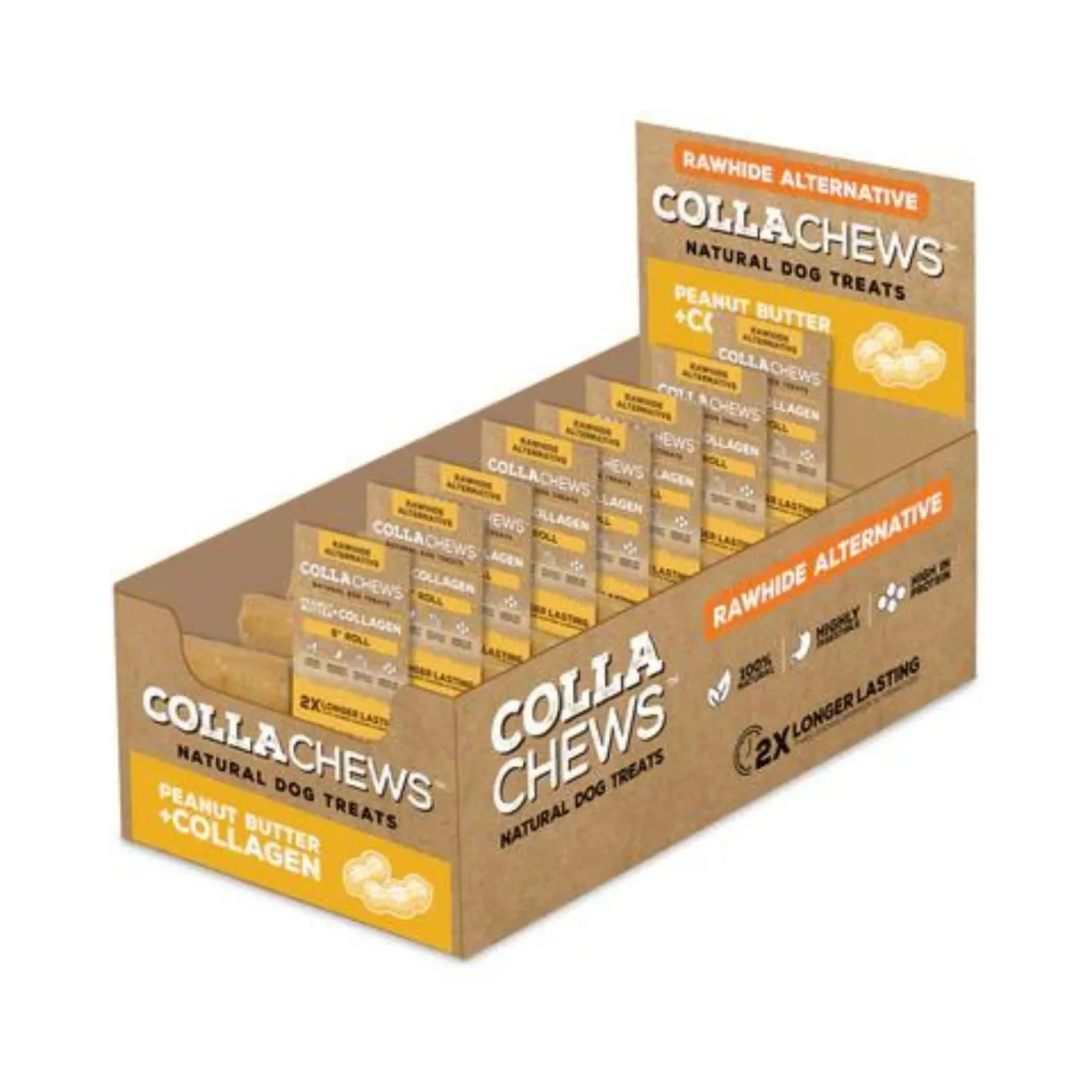 Collachews - Long-Lasting 6 in Peanut Butter Collagen Roll, 30-Count