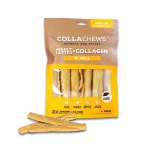 Collachews - Long-Lasting 6 in Peanut Butter Collagen Roll, 4-Count
