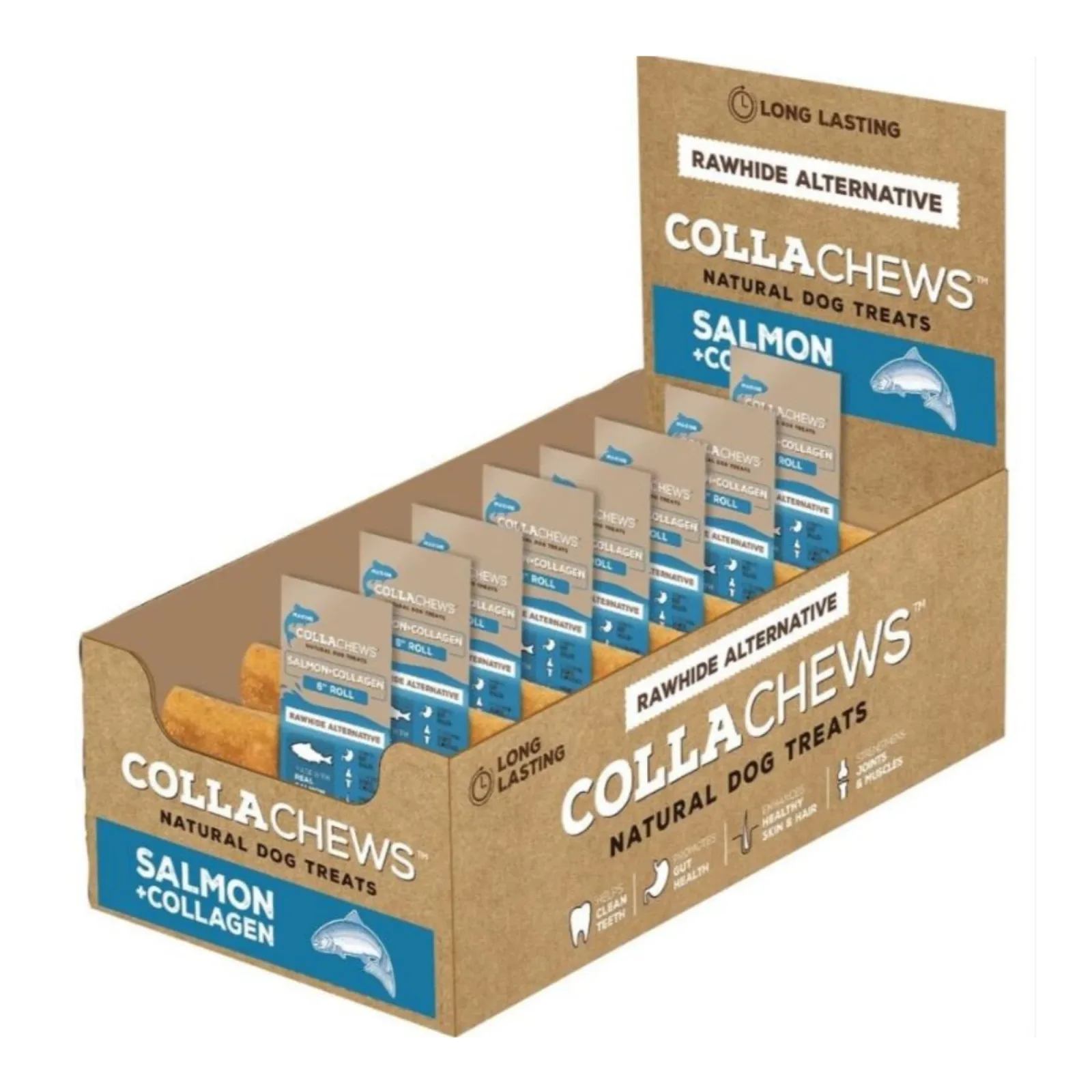 Collachews - Long-Lasting 6 in Salmon Collagen Dog Chew Roll, 30-Count
