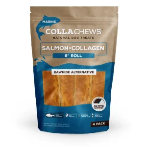 Collachews - Long-Lasting 6 in Salmon Collagen Dog Chew Roll, 4-Count