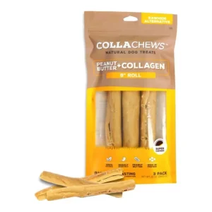 Collachews - Long-Lasting 9 in Peanut Butter Collagen Roll, 3-Count