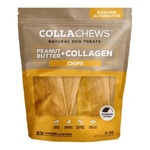 Collachews - Long-Lasting Peanut Butter Collagen Dog Chips, 11 oz Bag