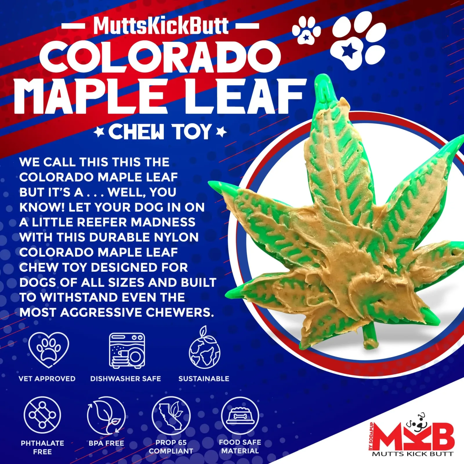 Colorado Maple Leaf Nylon Dog Chew Toy for Aggressive Chewers - Image 2