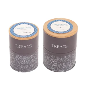 Country Living Dog Treat Canisters - Set of 2 Carbon Steel Jars with Bamboo Lids