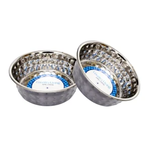 Country Living Set of 2 Hammered Stainless Steel Dog Bowls