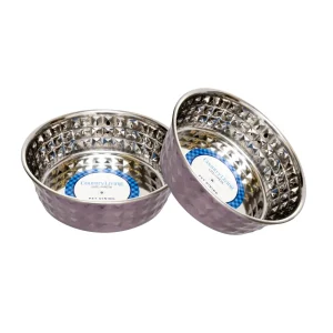 Country Living Set of 2 Hammered Stainless Steel Dog Bowls