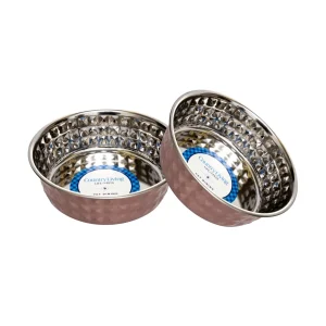 Country Living Set of 2 Hammered Stainless Steel Dog Bowls – Ideal for Extra Large Breeds
