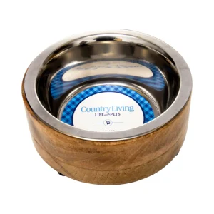 Country Living Stainless Steel Dog Bowl with Cylindrical Mango Wood Holder