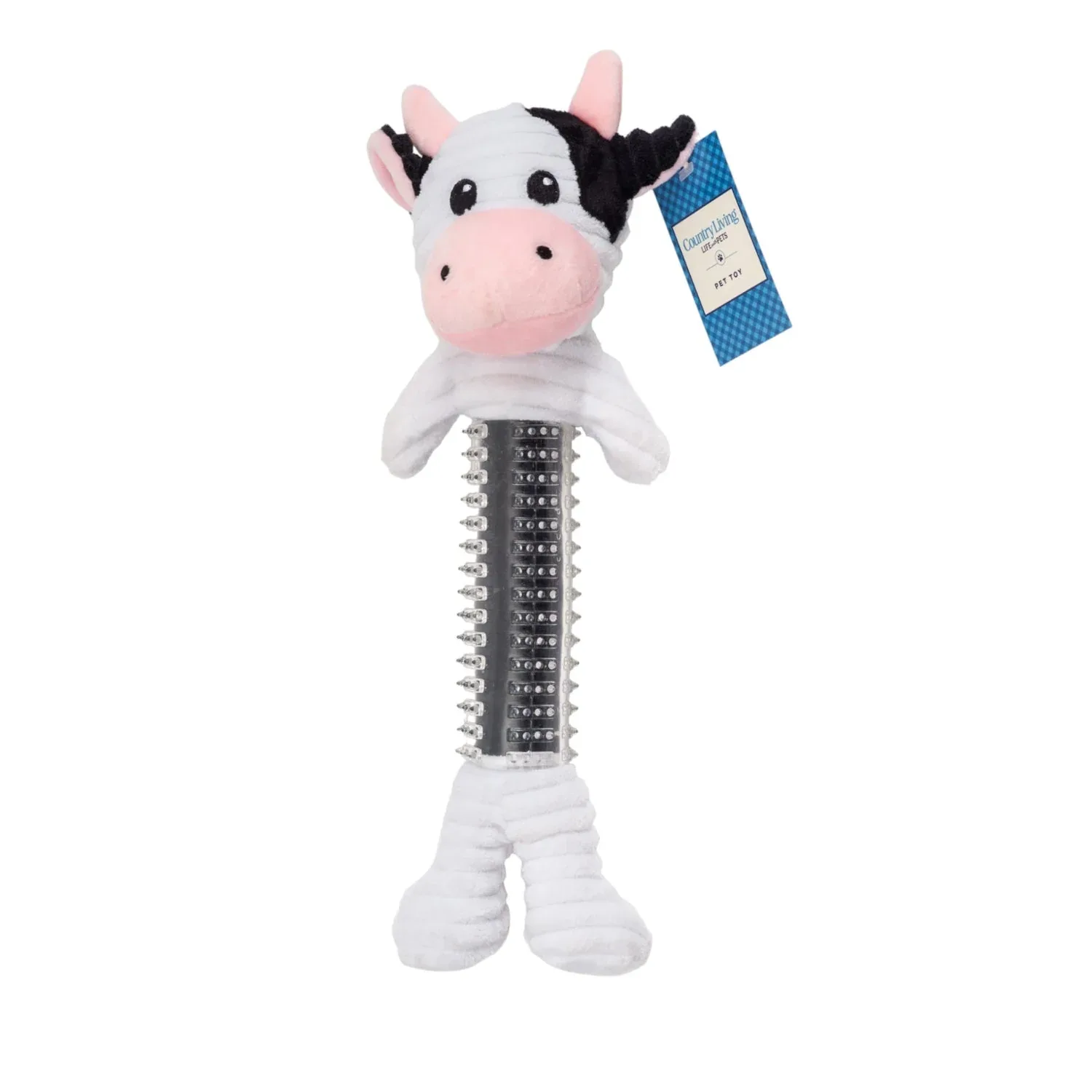 Country Living Thermoplastic Rubber Black & White Cow Plush Dog Toy