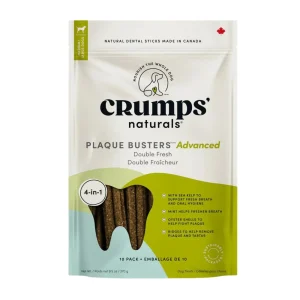 Crumps Naturals Dog Plaque Busters Advanced Double Fresh, 10-Count