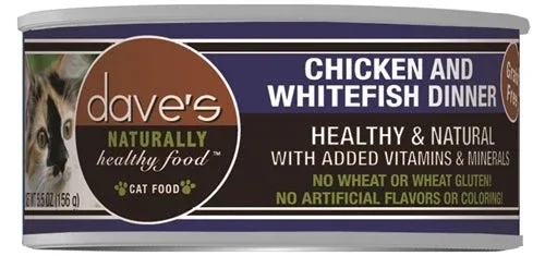 Daves Naturally Healthy Cat Food, Chicken and White Fish Dinner 5.5 oz. 24 ct