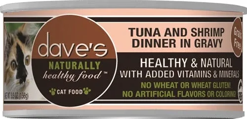 Dave's Naturally Healthy Cat Food - Tuna and Shrimp Dinner in Gravy, 5.5 oz, 24 ct